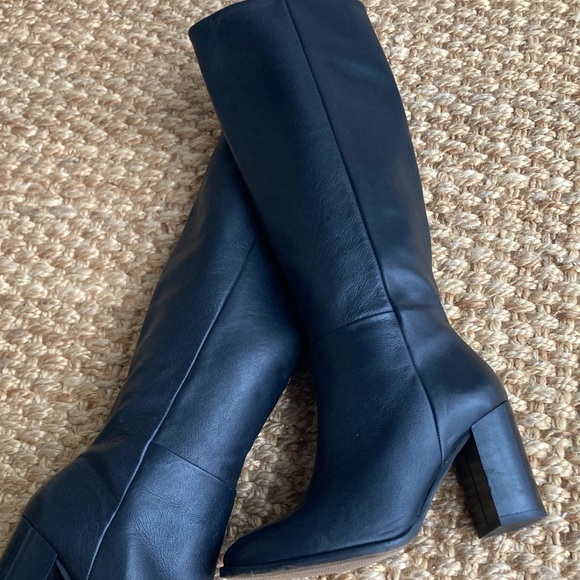 by Anthropologie Tall Black Leather Block Heel Boots. Size 7 - Picture 3 of 12